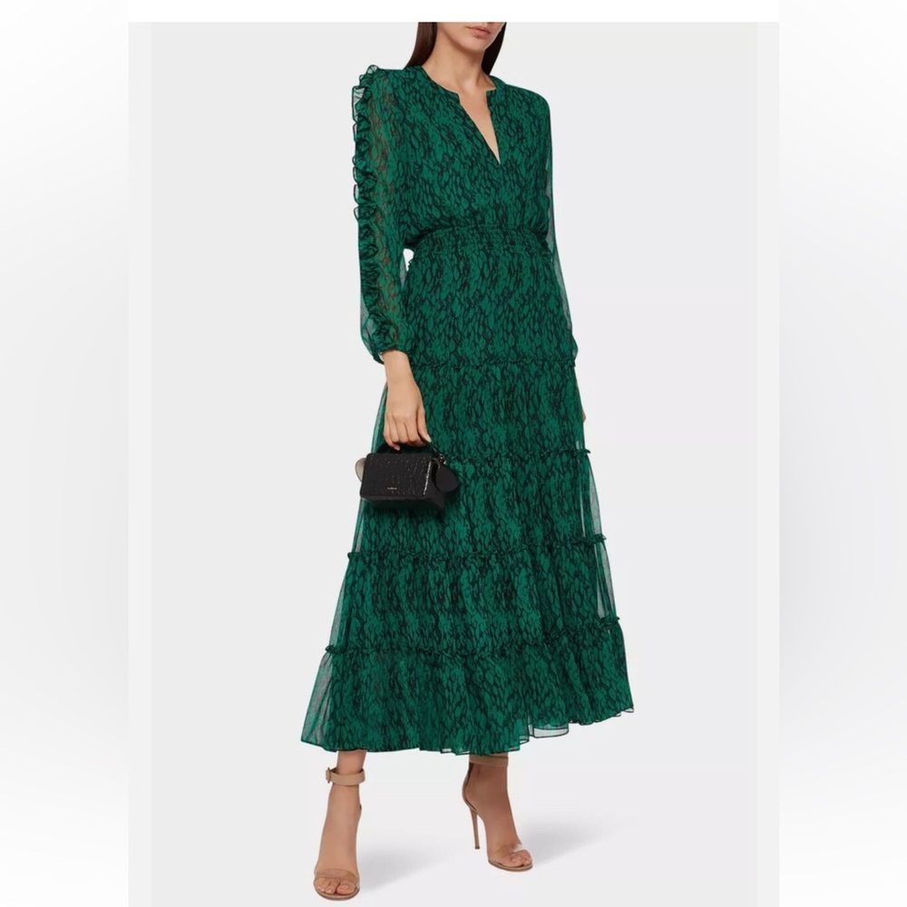 MISA Los Angeles Emerald Tiered Maxi Dress xs